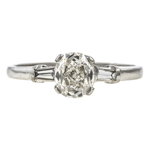 Vintage ring: a Platinum Engagement Ring, Cushion 1.16ct. sold by Doyle & Doyle vintage and antique jewelry boutique.
