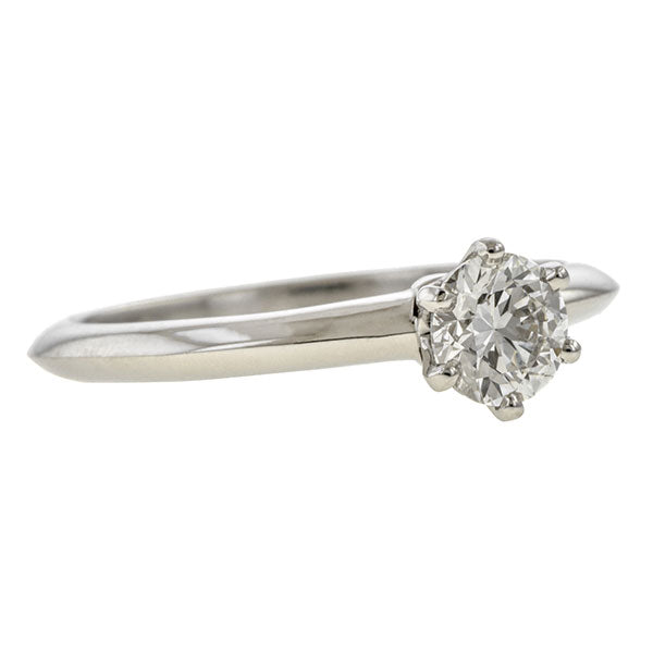 Vintage ring: a PlatinumTiffany & Co. Solitaire Engagement Ring sold by Doyle & Doyle vintage and antique jewelry boutique.
