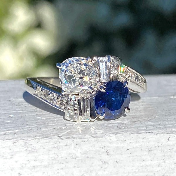 Vintage Toi et Moi Sapphire & Diamond Ring set in platinum from Doyle and Doyle 109375R