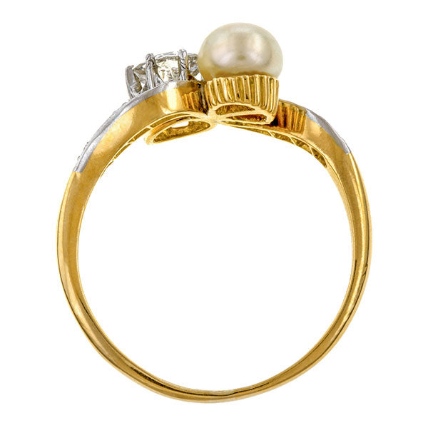 Vintage Pearl & Diamond Toi et Moi Ring sold by Doyle & Doyle vintage and antique jewelry boutique.
