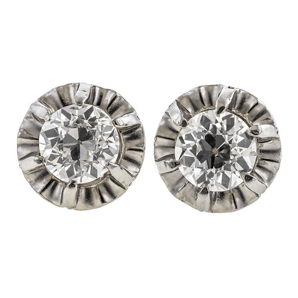 Art Deco Diamond Stud Earrings, 1.38ctw.