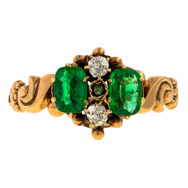 Victorian ring: a Yellow Gold Emerald & Diamond Ring sold by Doyle & Doyle vintage and antique jewelry boutique.