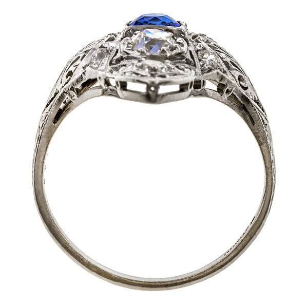 Art Deco Sapphire & Diamond Dinner Ring sold by Doyle & Doyle vintage and antique jewelry boutique.