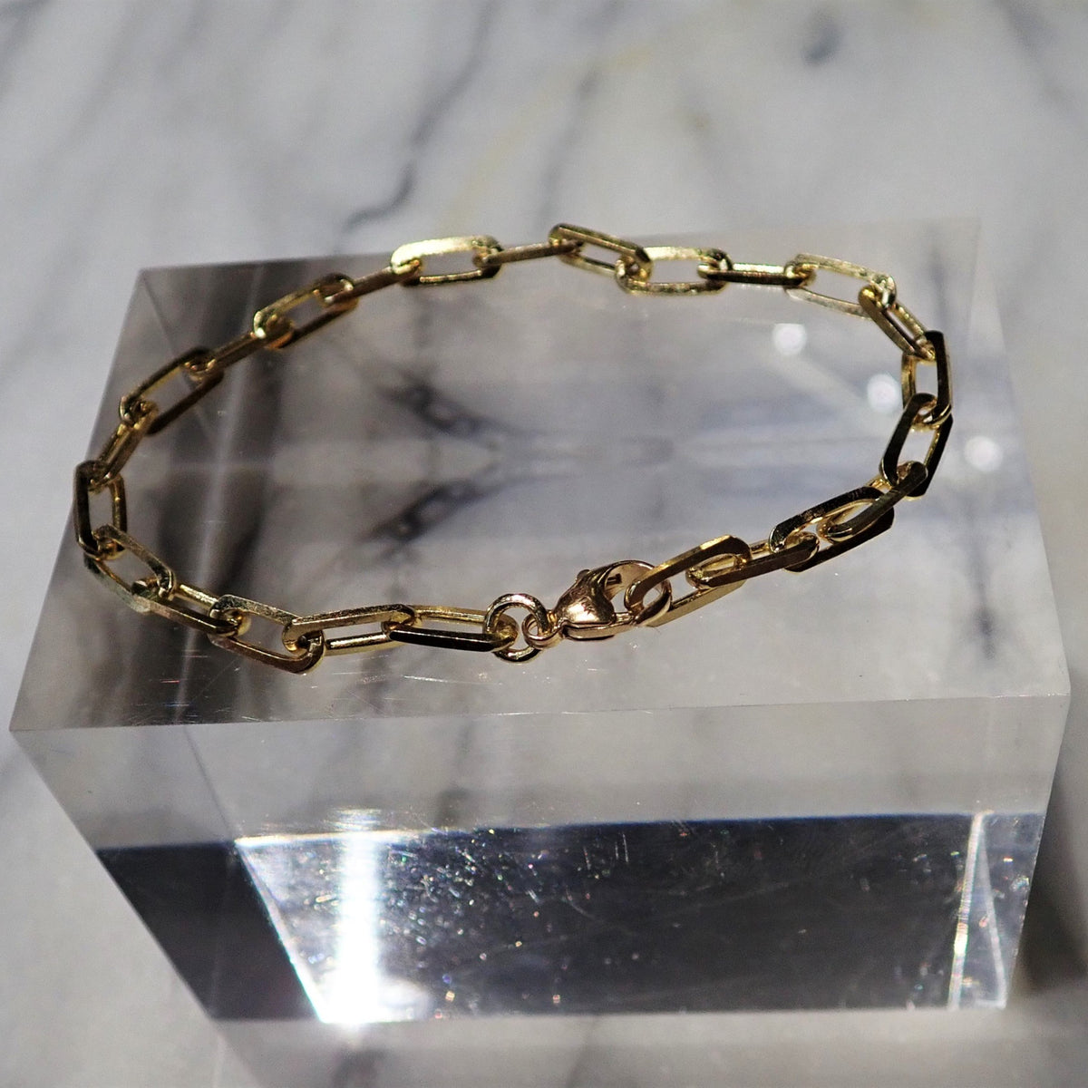 Gold Trombone Link Bracelet sold by Doyle & Doyle an antique & vintage jewelry store.