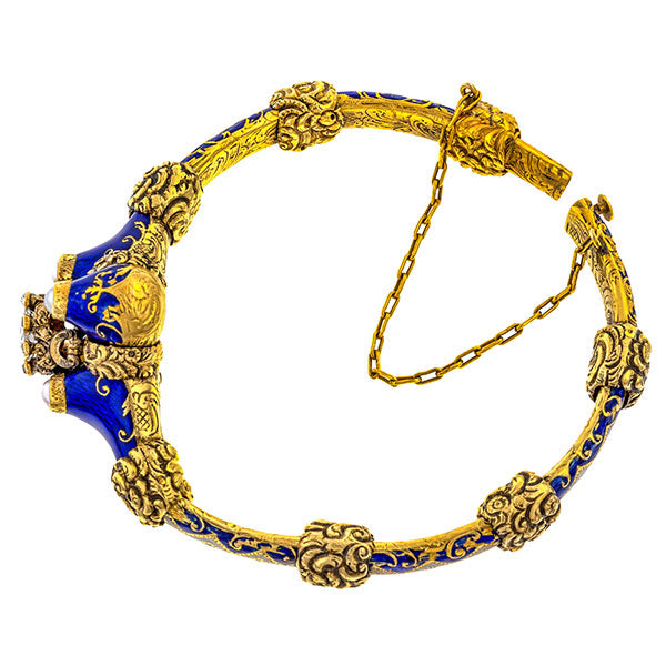 Victorian Diamond & Blue Enamel Bracelet