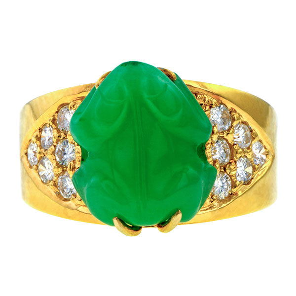Estate Carved Jade & Diamond Ring sold by Doyle & Doyle vintage and antique jewelry boutique.