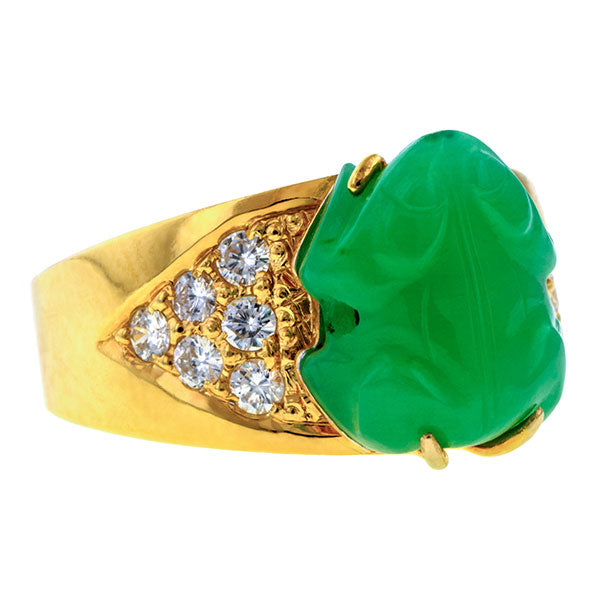 Estate Carved Jade & Diamond Ring sold by Doyle & Doyle vintage and antique jewelry boutique.