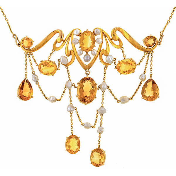 Art Nouveau Citrine & Pearl Necklace