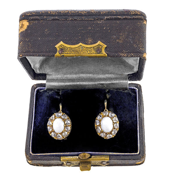Antique Opal & Rose Cut Diamond Earrings sold by Doyle & Doyle vintage and antique jewelry boutique.