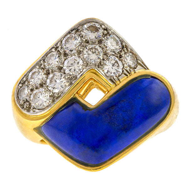 Estate Lapis & Diamond Ring sold by Doyle & Doyle vintage and antique jewelry boutique.