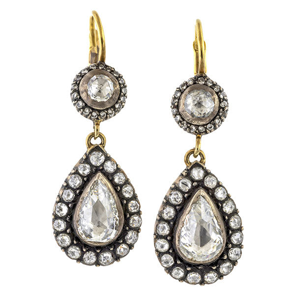 Estate Rose Cut Diamond Drop Earrings sold by Doyle & Doyle vintage and antique jewelry boutique.