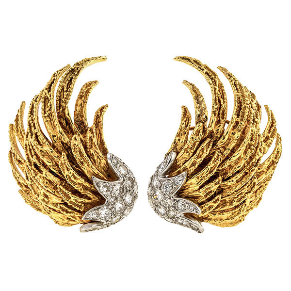 Vintage Diamond Wing Earrings sold by Doyle & Doyle vintage and antique jewelry boutique.