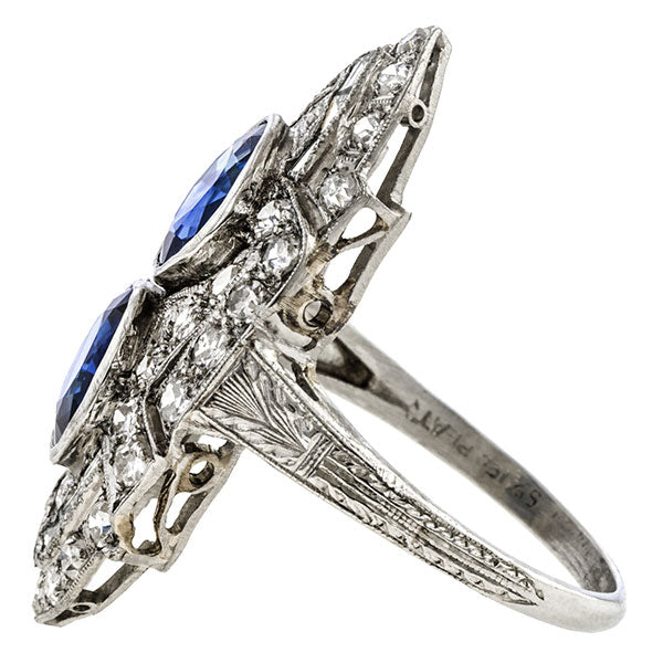 Art Deco Sapphire & Diamond Dinner Ring sold by Doyle & Doyle vintage and antique jewelry boutique.