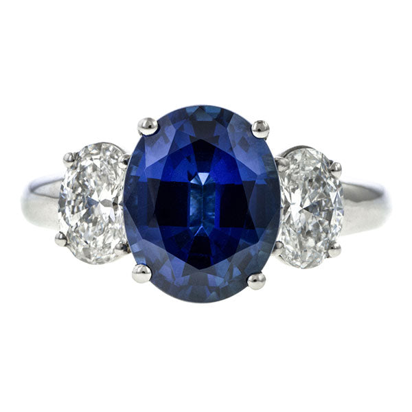 Sapphire & Diamond Ring, Oval 4.14ct. sold by Doyle & Doyle vintage and antique jewelry boutique.