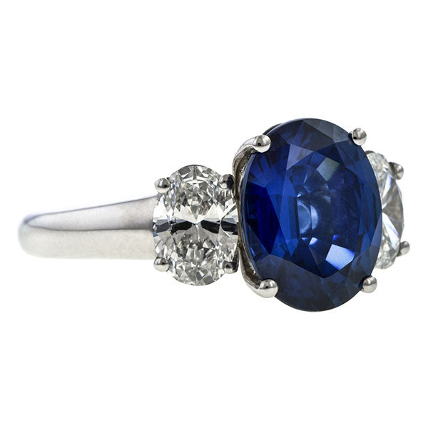 Sapphire & Diamond Ring, Oval 4.14ct. sold by Doyle & Doyle vintage and antique jewelry boutique.