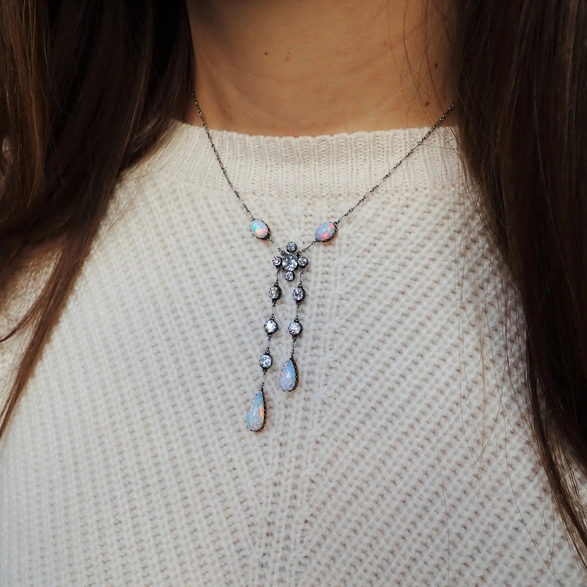 Antique Opal & Diamond Negligee Necklace