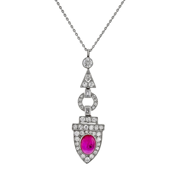 Art Deco Ruby & Diamond Pendant Necklace sold by Doyle & Doyle vintage and antique jewelry boutique.