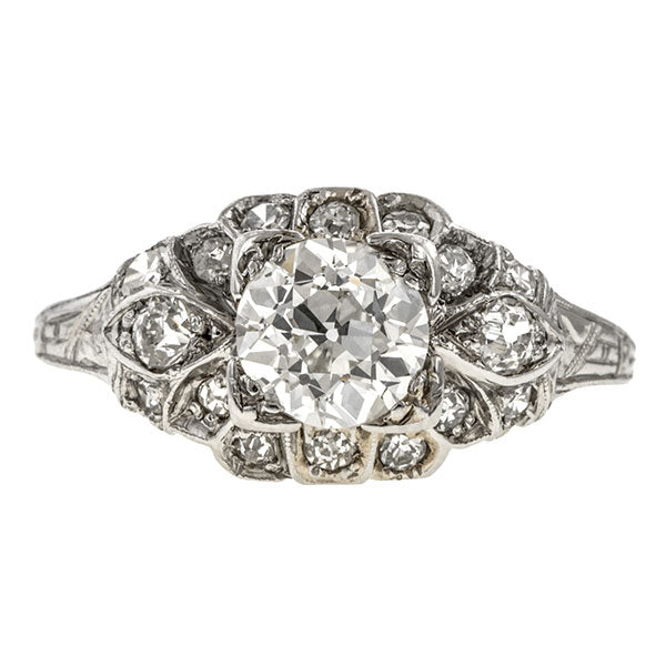 Art Deco Engagement Ring, Old European 0.93ct. sold by Doyle & Doyle vintage and antique jewelry boutique.
