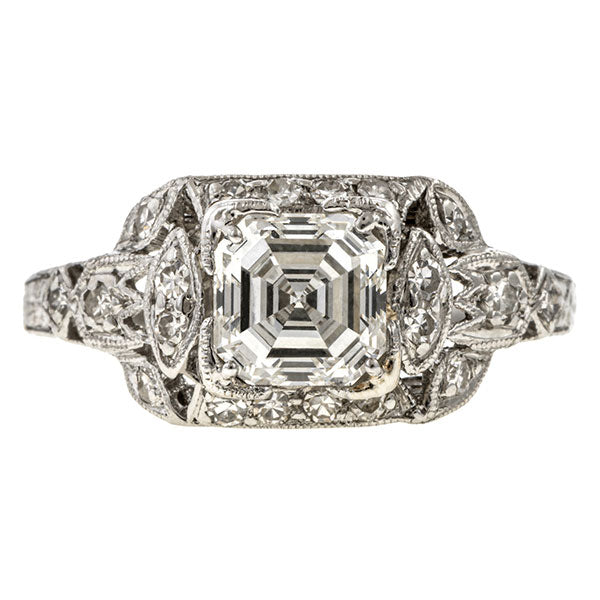 Art Deco Engagement Ring, Asscher 1.18ct. sold by Doyle & Doyle vintage and antique jewelry boutique.