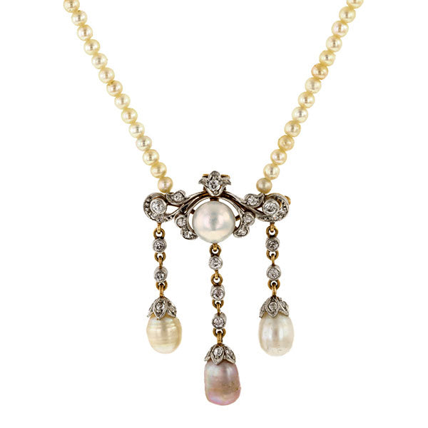 Antique Pearl & Diamond Pendant Necklace sold by Doyle & Doyle vintage and antique jewelry boutique.