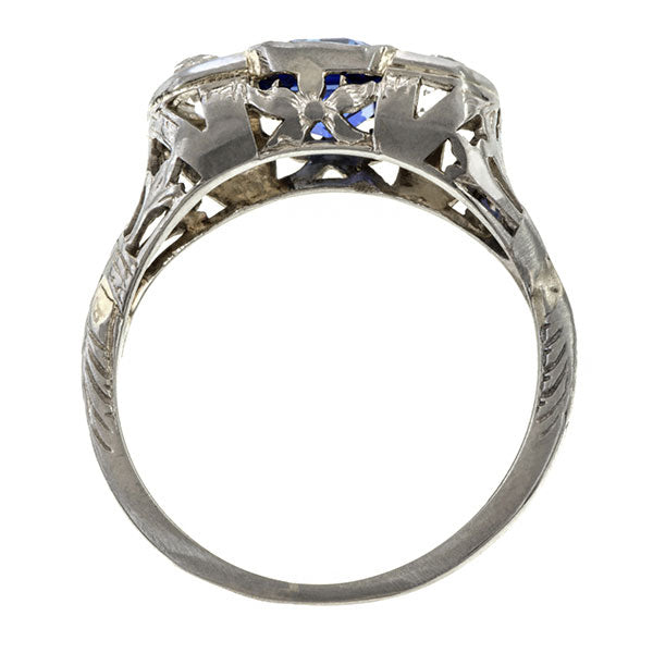 Vintage Sapphire & Diamond Three Stone Ring sold by Doyle & Doyle vintage and antique jewelry boutique.