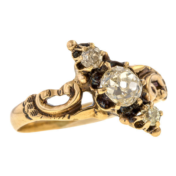 Antique Victorian Three Stone Diamond Ring, Old Mine 0.58ct. sold by Doyle & Doyle vintage and antique jewelry boutique.