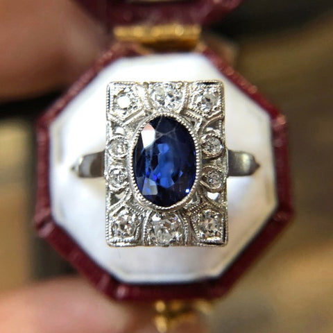 Art Deco Sapphire and Diamond Ring set in platinum from Doyle & Doyle 109554R