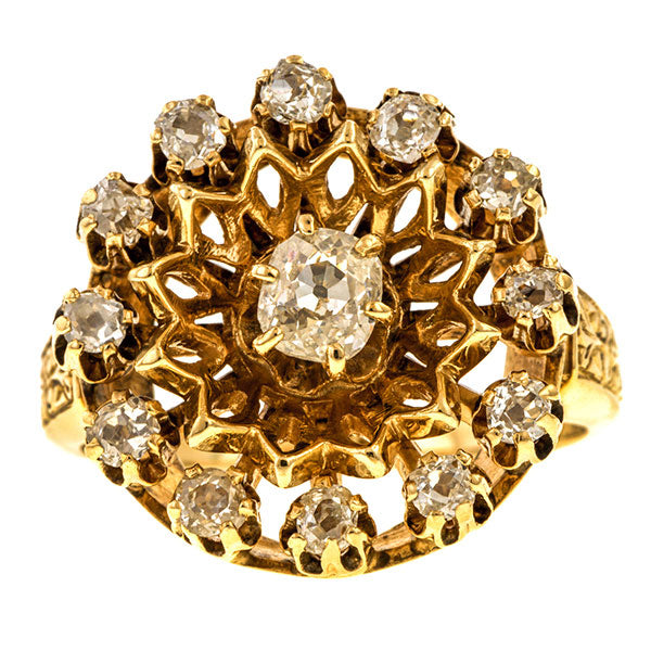 Vintage Diamond Cluster Ring, 1.50ctw. sold by Doyle & Doyle vintage and antique jewelry boutique.