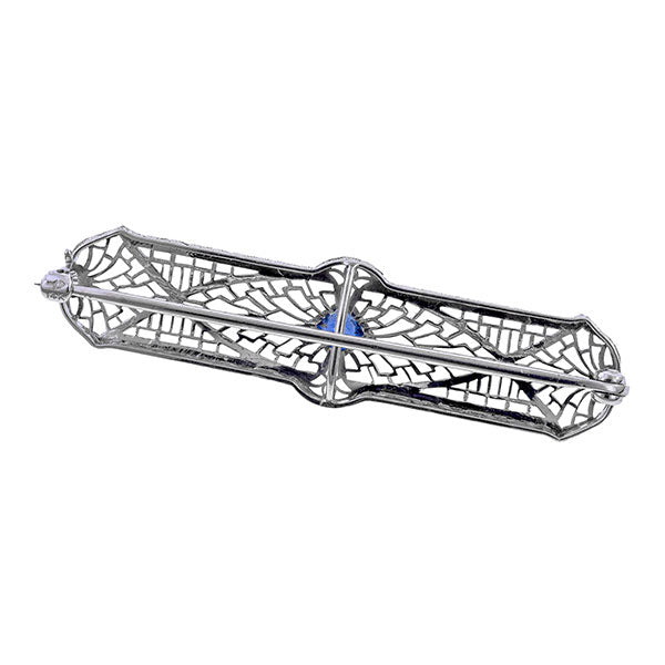 Art Deco Sapphire Pin sold by Doyle & Doyle vintage and antique jewelry boutique.