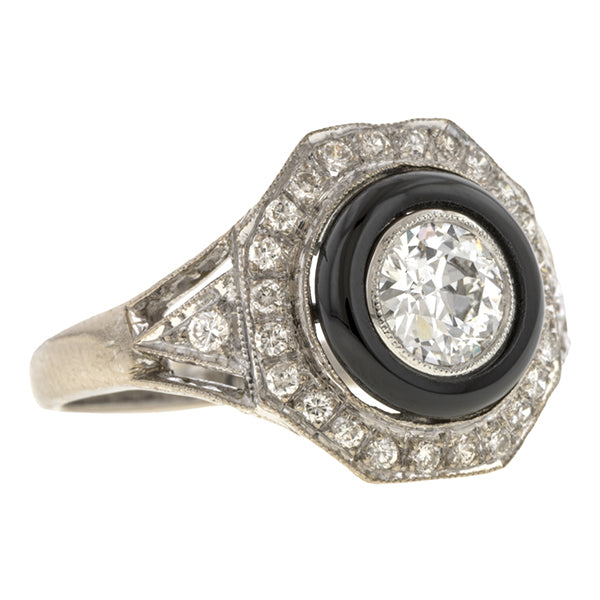 Estate Diamond & Onyx Engagement Ring, 0.51ct. sold by Doyle & Doyle vintage and antique jewelry boutique.