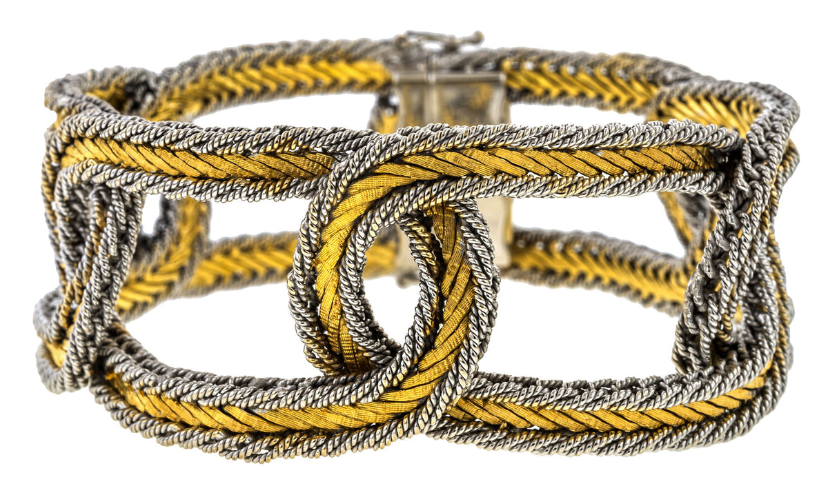Vintage Wide Link Gold Bracelet sold by Doyle & Doyle vintage and antique jewelry boutique.