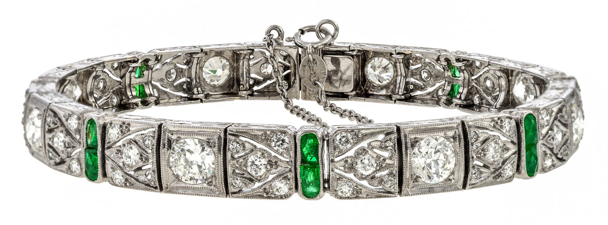 Art Deco Diamond & Emerald Bracelet sold by Doyle & Doyle vintage and antique jewelry boutique.