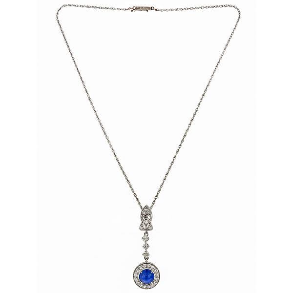 Vintage Sapphire & Diamond Pendant Necklace sold by Doyle & Doyle vintage and antique jewelry boutique.