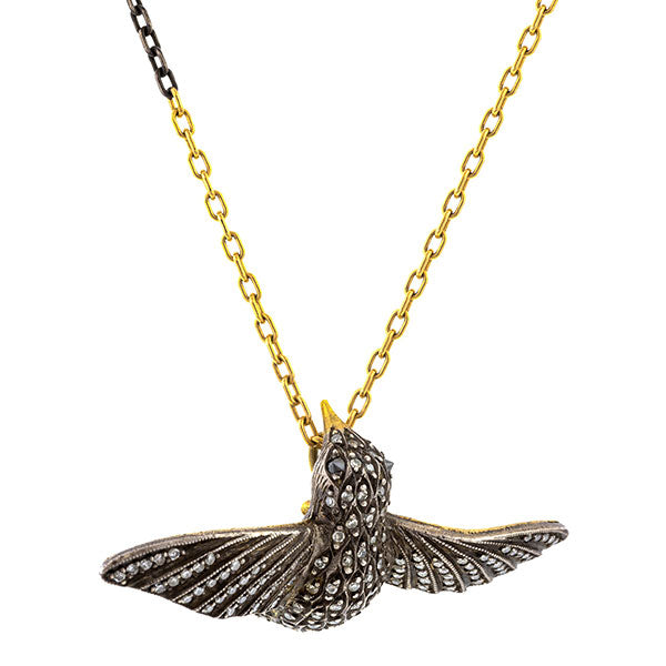 Vintage Diamond Hummingbird Pendant sold by Doyle & Doyle vintage and antique jewelry boutique.
