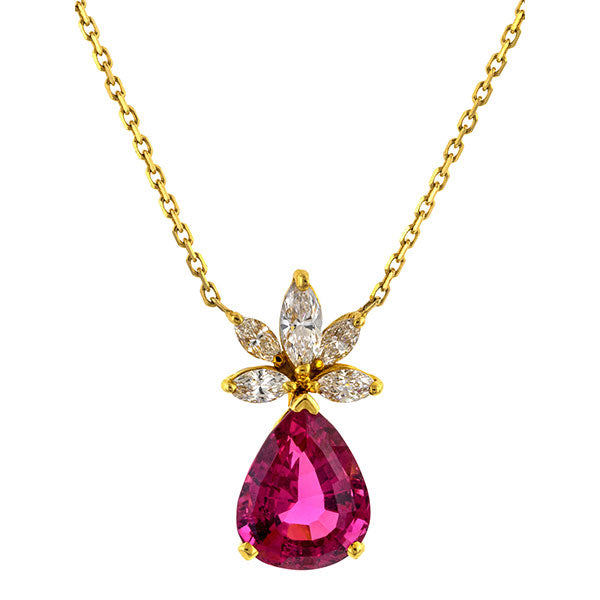 Vintage Pink Tourmaline & Diamond Pendant sold by Doyle & Doyle vintage and antique jewelry boutique.