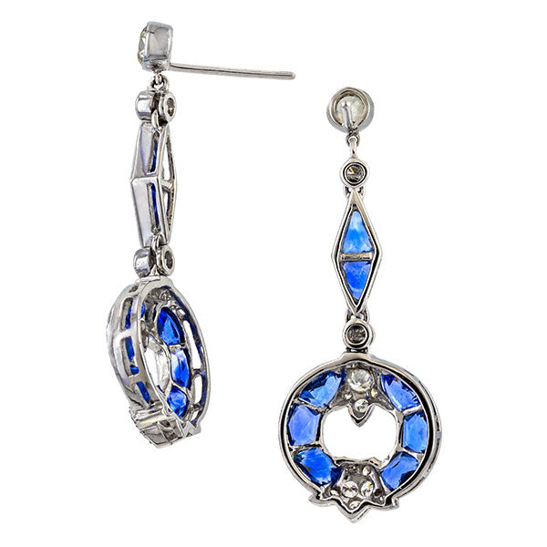 Sapphire & Diamond Drop Earrings sold by Doyle & Doyle vintage and antique jewelry boutique.