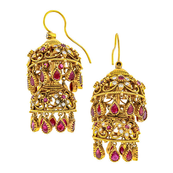 Vintage Indian Ruby & Diamond Earrings sold by Doyle & Doyle vintage and antique jewelry boutique.