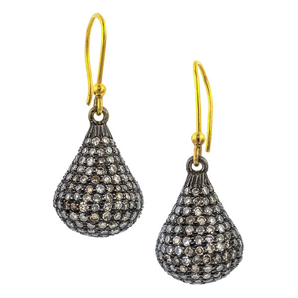 Estate Pave Diamond Tear Drop Earrings sold by Doyle & Doyle vintage and antique jewelry boutique.