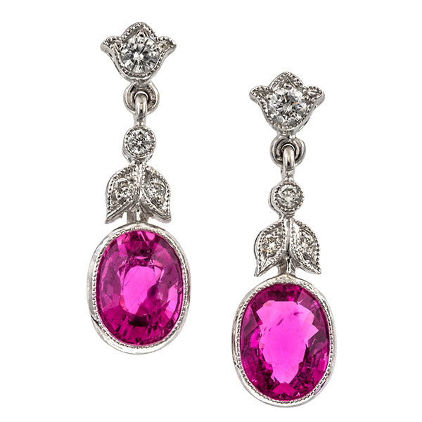 Estate Diamond & Pink Tourmaline Earrings