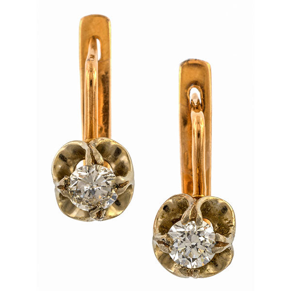 Vintage Russian Diamond Stud Earrings sold by Doyle & Doyle vintage and antique jewelry boutique.