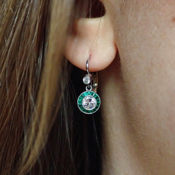 Diamond Emerald Target Earrings Fashioned in Platinum and gold from doyle and doyle  109630E