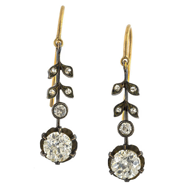 Antique Diamond Drop Earrings sold by Doyle & Doyle vintage and antique jewelry boutique.