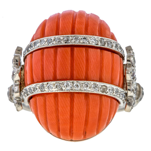 Vintage Coral & Diamond Ring sold by Doyle & Doyle vintage and antique jewelry boutique.