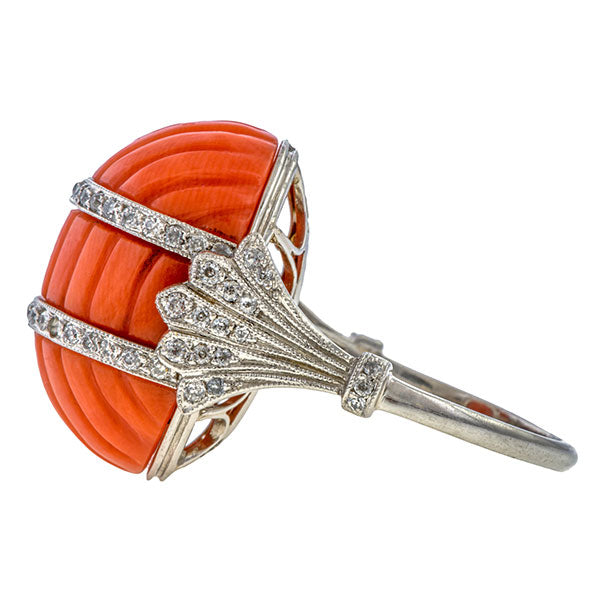 Vintage Coral & Diamond Ring sold by Doyle & Doyle vintage and antique jewelry boutique.