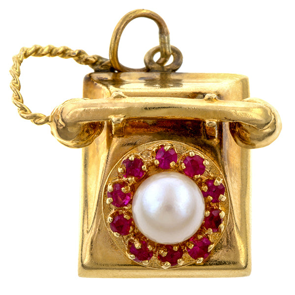 Vintage Telephone Charm sold by Doyle & Doyle vintage and antique jewelry boutique.