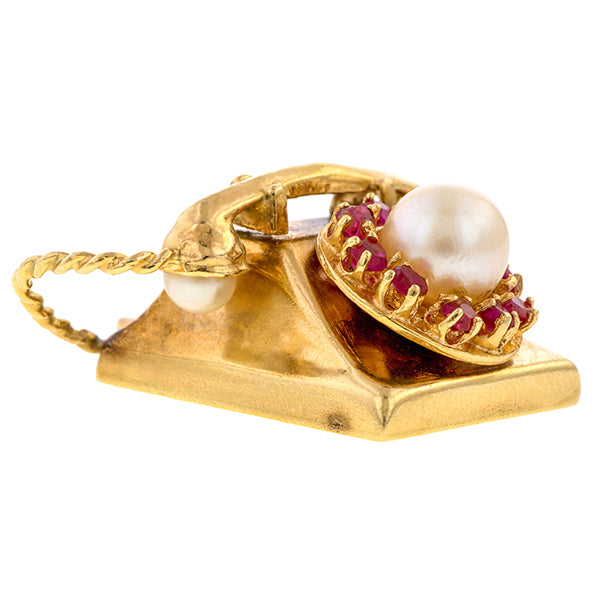 Vintage Telephone Charm sold by Doyle & Doyle vintage and antique jewelry boutique.
