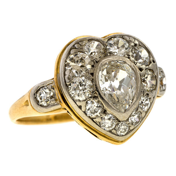 Vintage Diamond Heart Ring, Pear Brilliant 0.60ct. sold by Doyle & Doyle vintage and antique jewelry boutique.