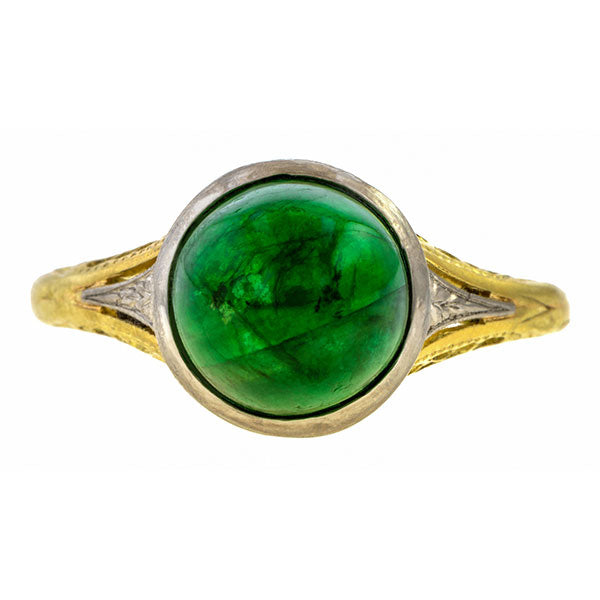 Art Deco Emerald Cabochon Ring sold by Doyle & Doyle vintage and antique jewelry boutique.