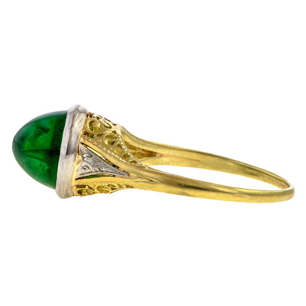 Art Deco Emerald Cabochon Ring sold by Doyle & Doyle vintage and antique jewelry boutique.