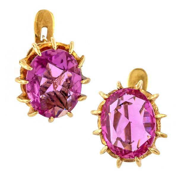 Antique Pink Sapphire Earrings sold by Doyle & Doyle vintage and antique jewelry boutique.
